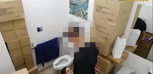 Sexy babe pounded in pawnshops toilet